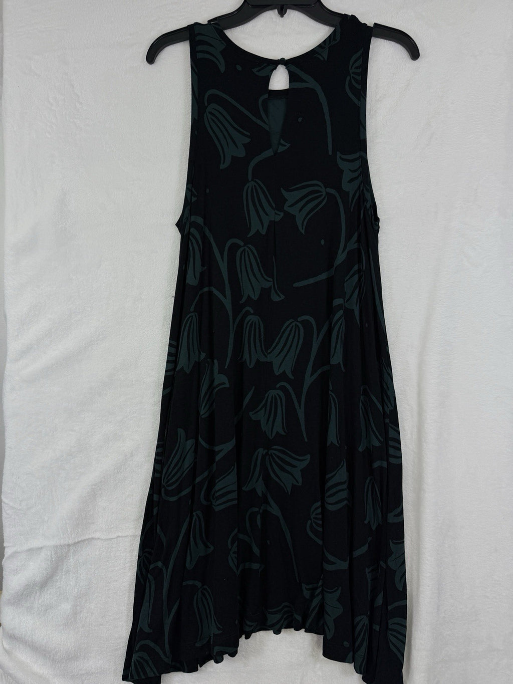Ann Taylor Loft Dress Medium Jersey Knit Sleeveless Swing Black Floral Womens