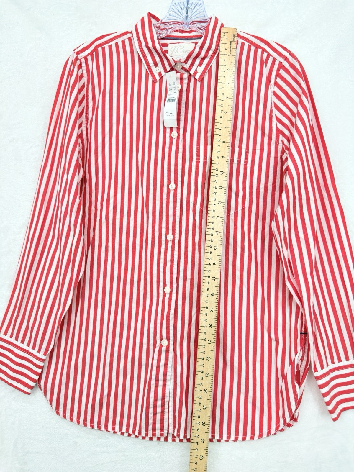 J Crew Womens Button Up Shirt 2 Red Striped Classic Fit Cotton Long Sleeve New