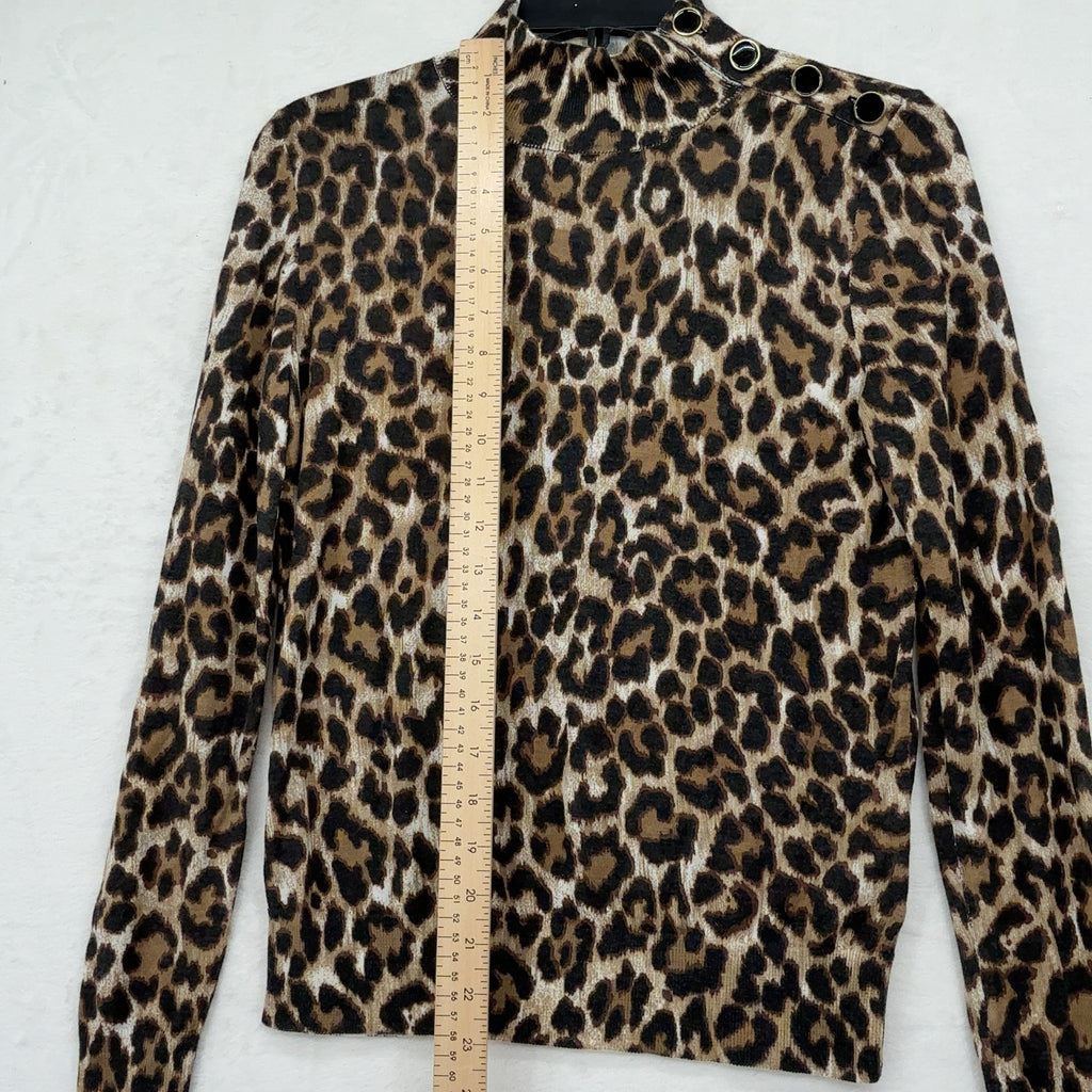 J Crew Silk Blend Sweater XS Womens Leopard Print Top Long Sleeve
