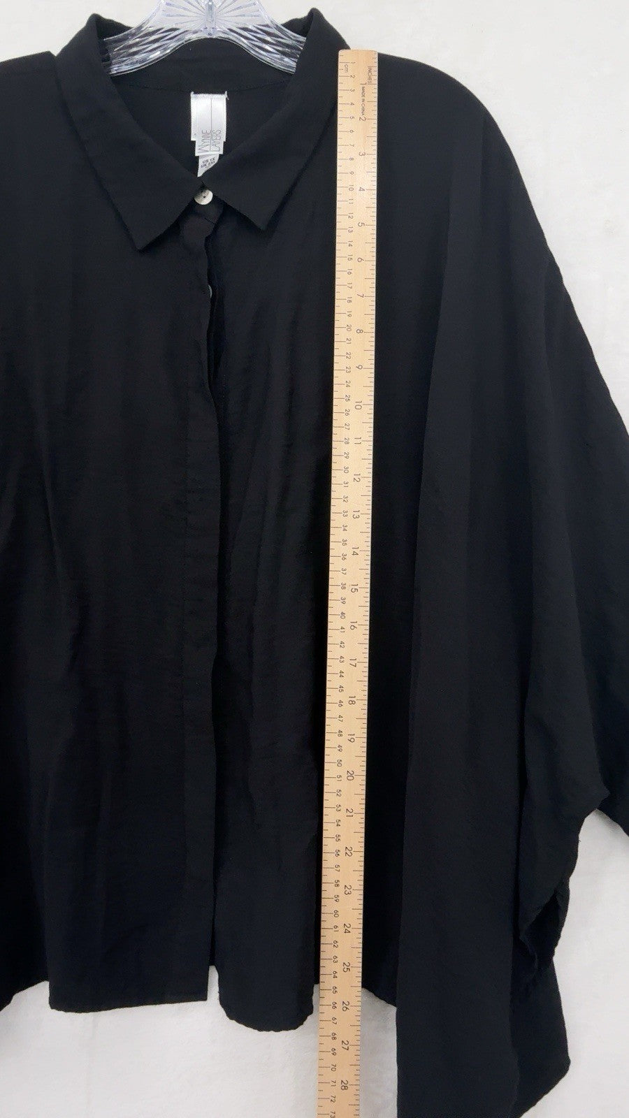 Marla Wynne 1X Top Black Dolman Lagenlook  Art To Wear Button Down Shirt Womens