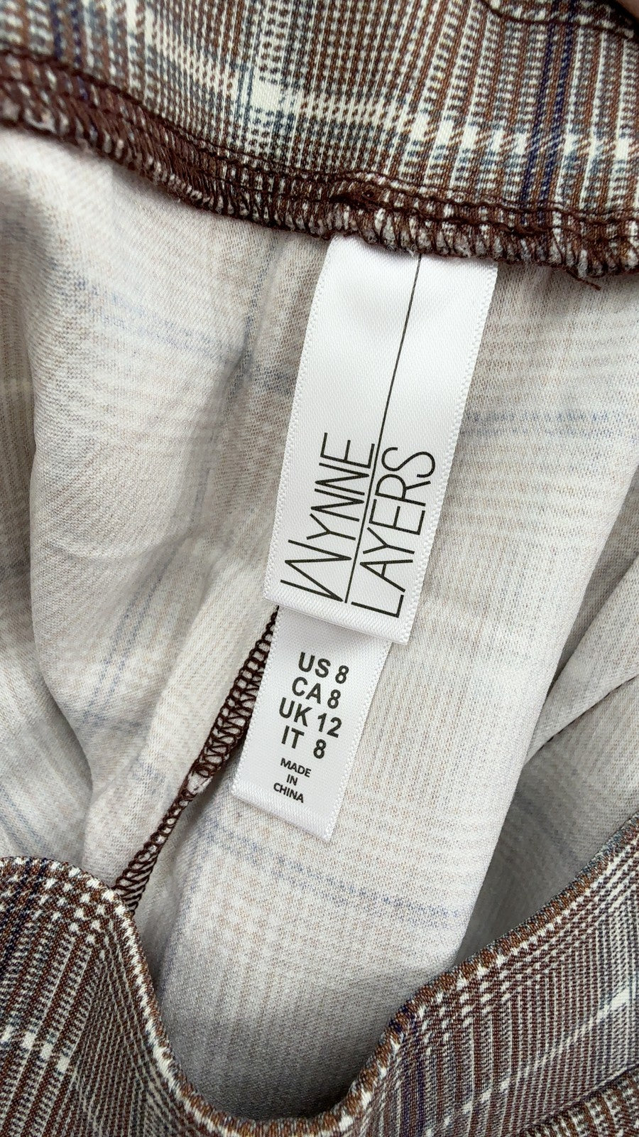 Marla Wynne Layers Pull On Pants 8 Womens Brown Plaid Stretch Slim Ankle