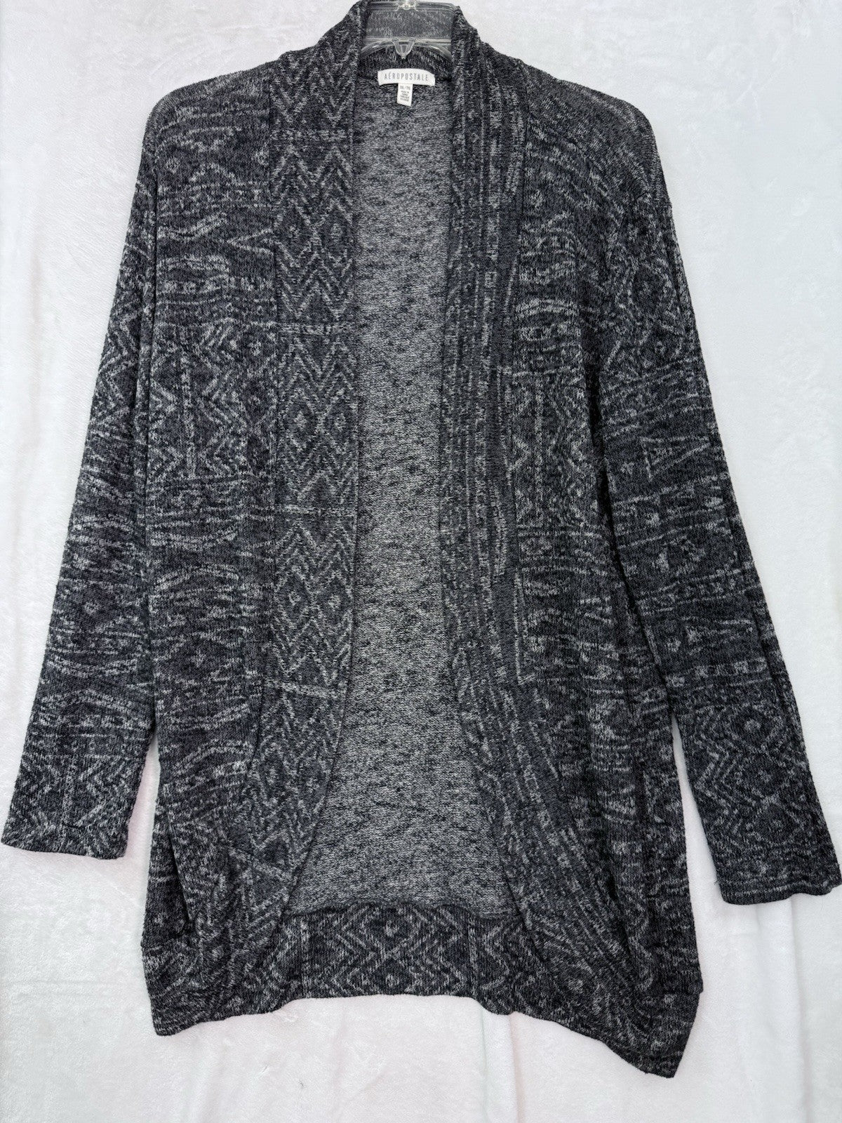 Aeropostale Cardigan Sweater XXL Black Gray Aztec Tribal Print Boho Womens