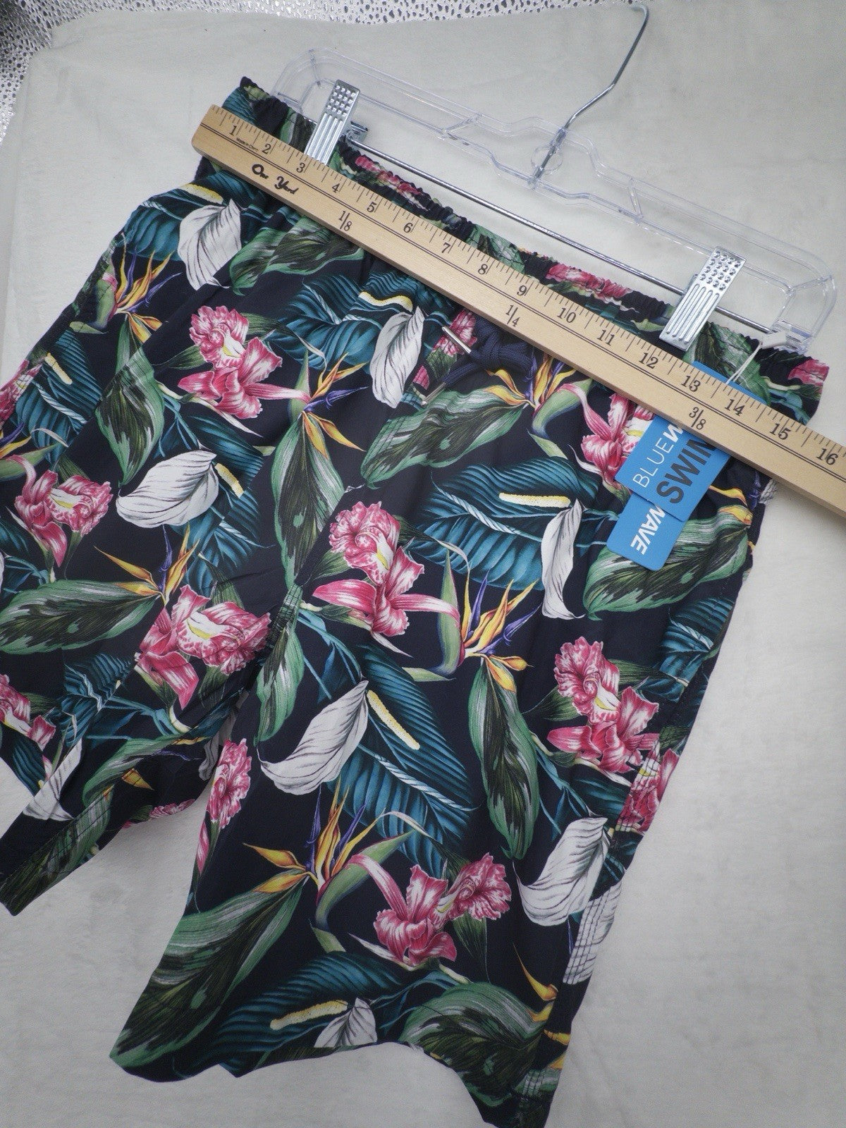 Blue Wave Swim Trunks Medium Mens Black Floral Swimsuit Lined Pockets 6” New