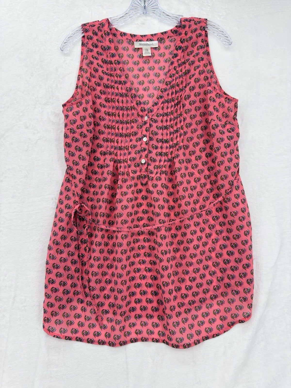 Motherhood Maternity Top Large Sleeveless Blouse Pink Floral Blouse Tie Waist