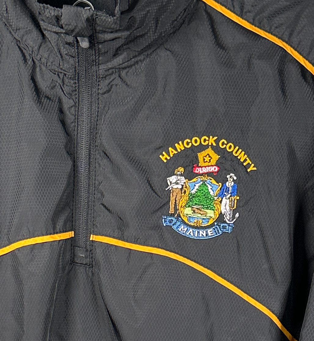 Hancock County Maine Windbreaker Jacket 1/4 Zip Mens Pullover Black Medium
