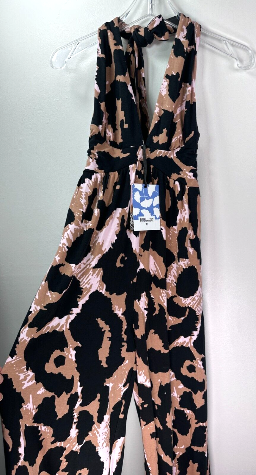 DVF Target XXS Halter Leopard Neutral Jumpsuit Diane von Furstenberg NWT
