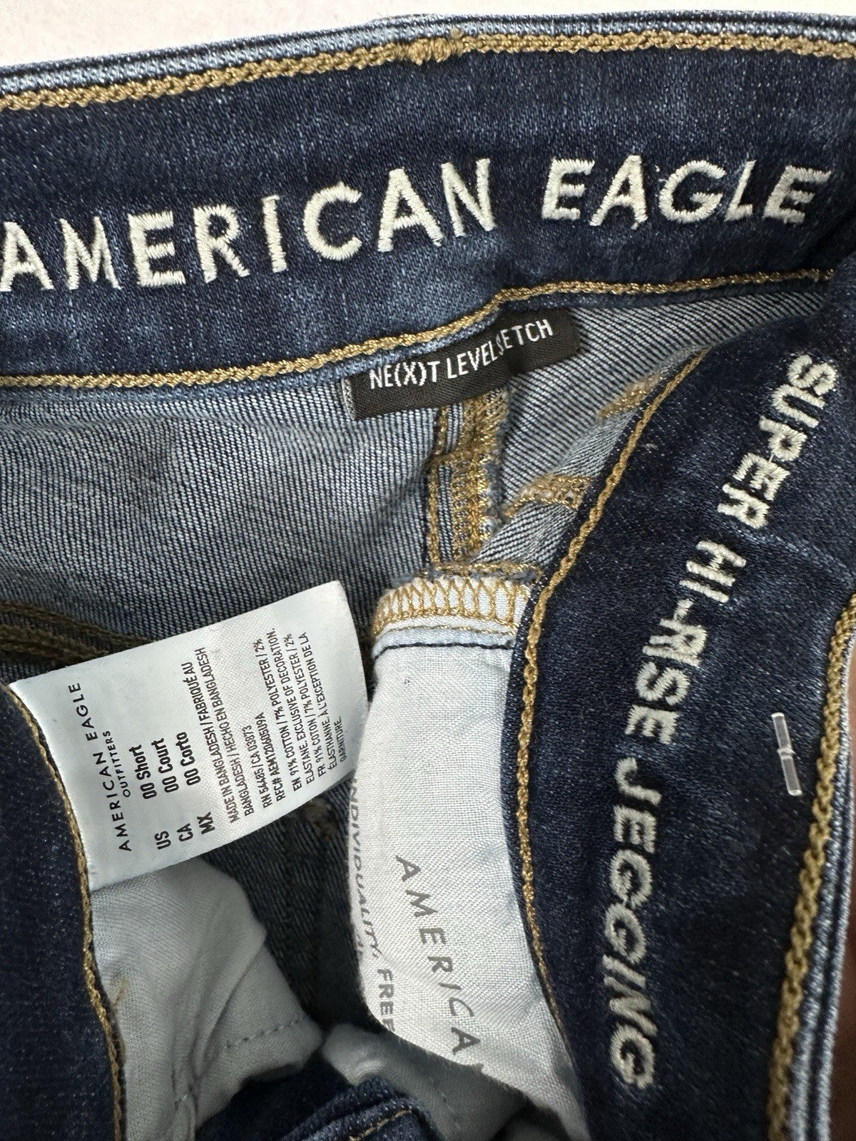 American Eagle 00 Short Super High Rise Jegging Jeans Blue Womens
