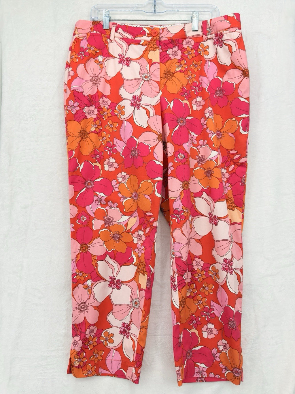 Talbots Perfect Crop Pants 12 Curvy Pink Orange Floral Print Womens