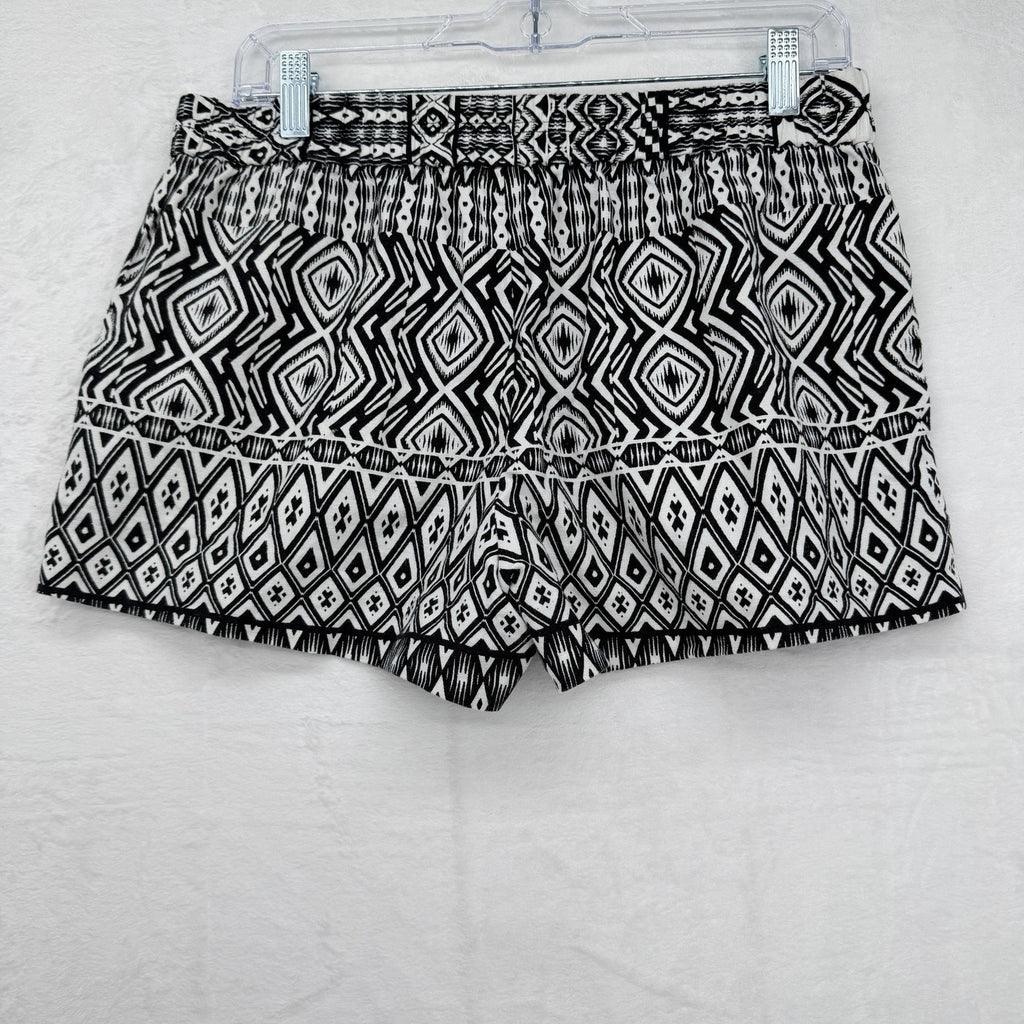 J Crew Linen Blend Shorts 6 Womens Black White Print Pull On 3” Mid Rise