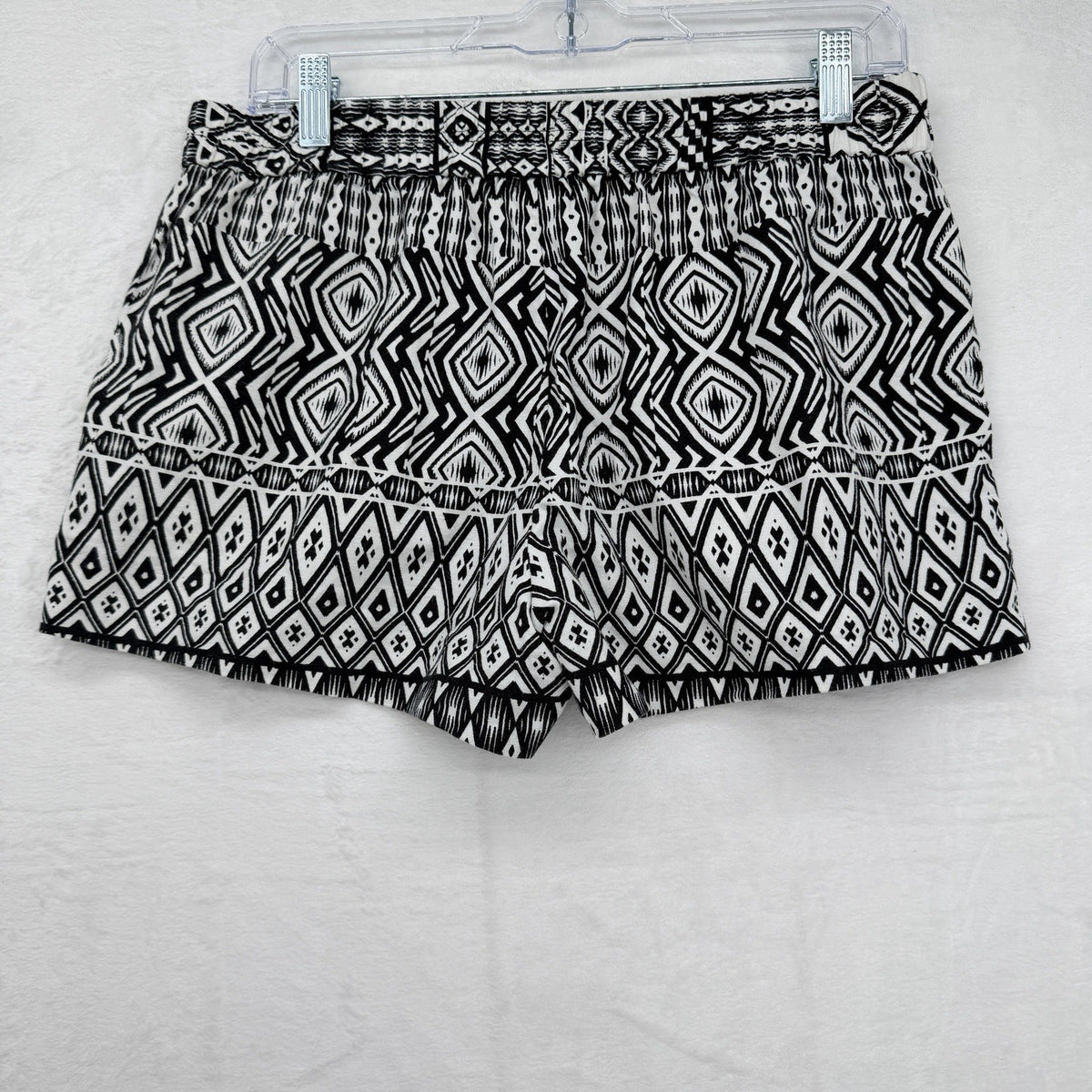 J Crew Linen Blend Shorts 6 Womens Black White Print Pull On 3” Mid Rise