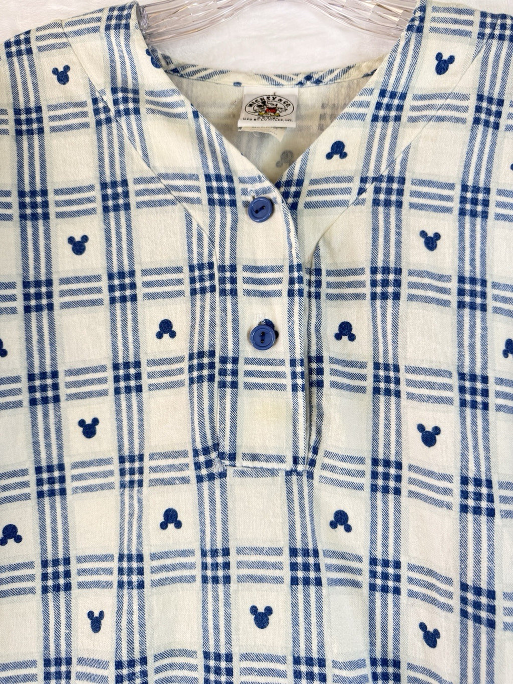 Vintage Mickey Co Shirt Womens Flannel Blue Mickey Mouse Long Sleeve