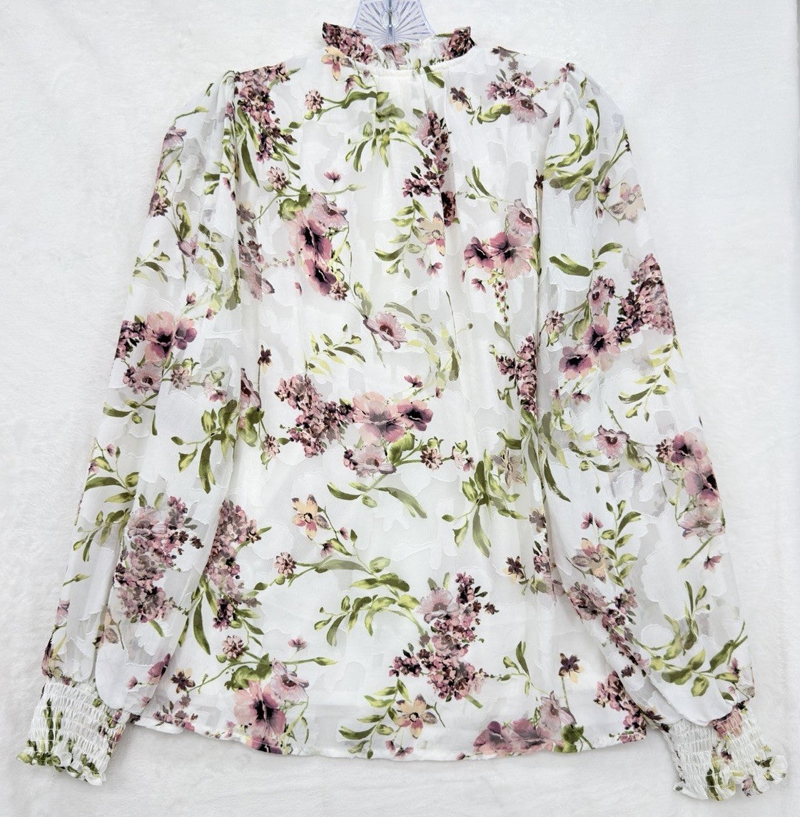 Autres Filles Top Small White Roses Long Sleeve Blouse Cottagecore Fairycore New