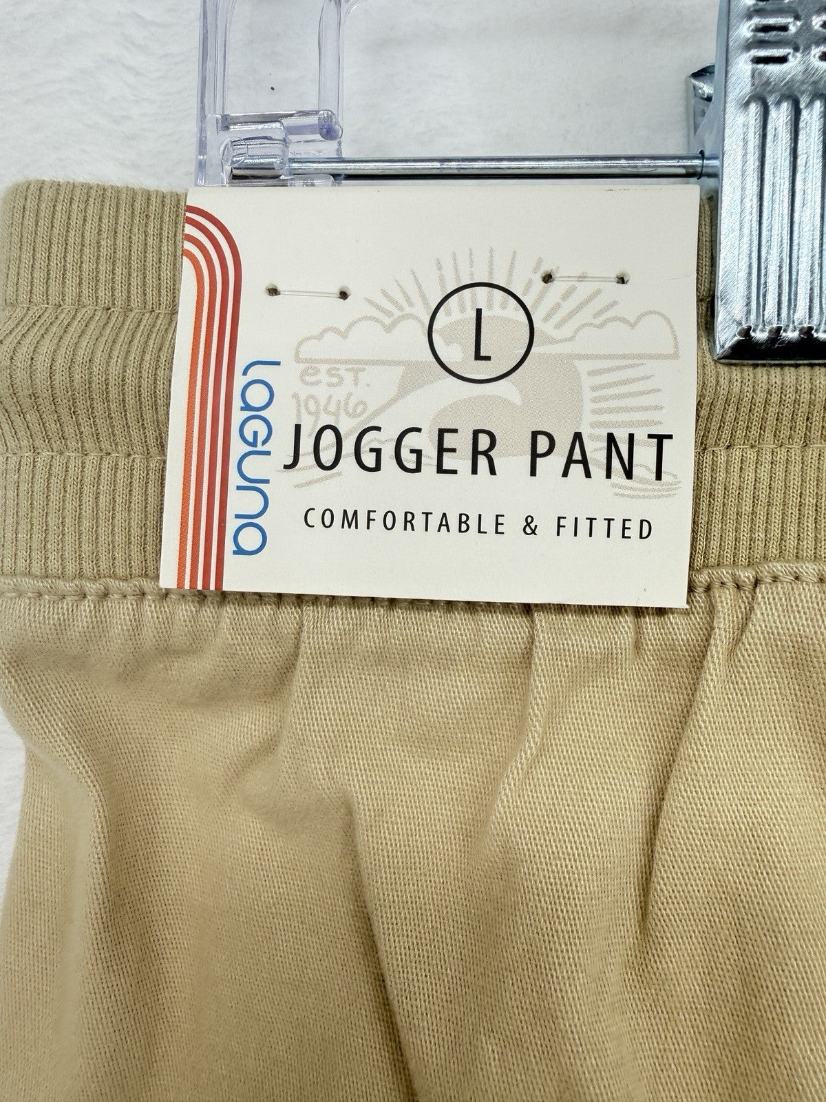 Laguna Joggers Pants Large Mens Tab Beige Pull On Stretch Twill New NWT