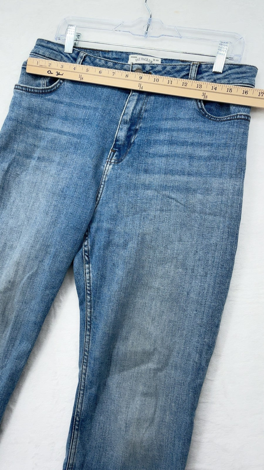 Fat Face Chesham Girlfriend Crop Jeans US 12 UK 16 Womens Blue Raw Hem High Rise