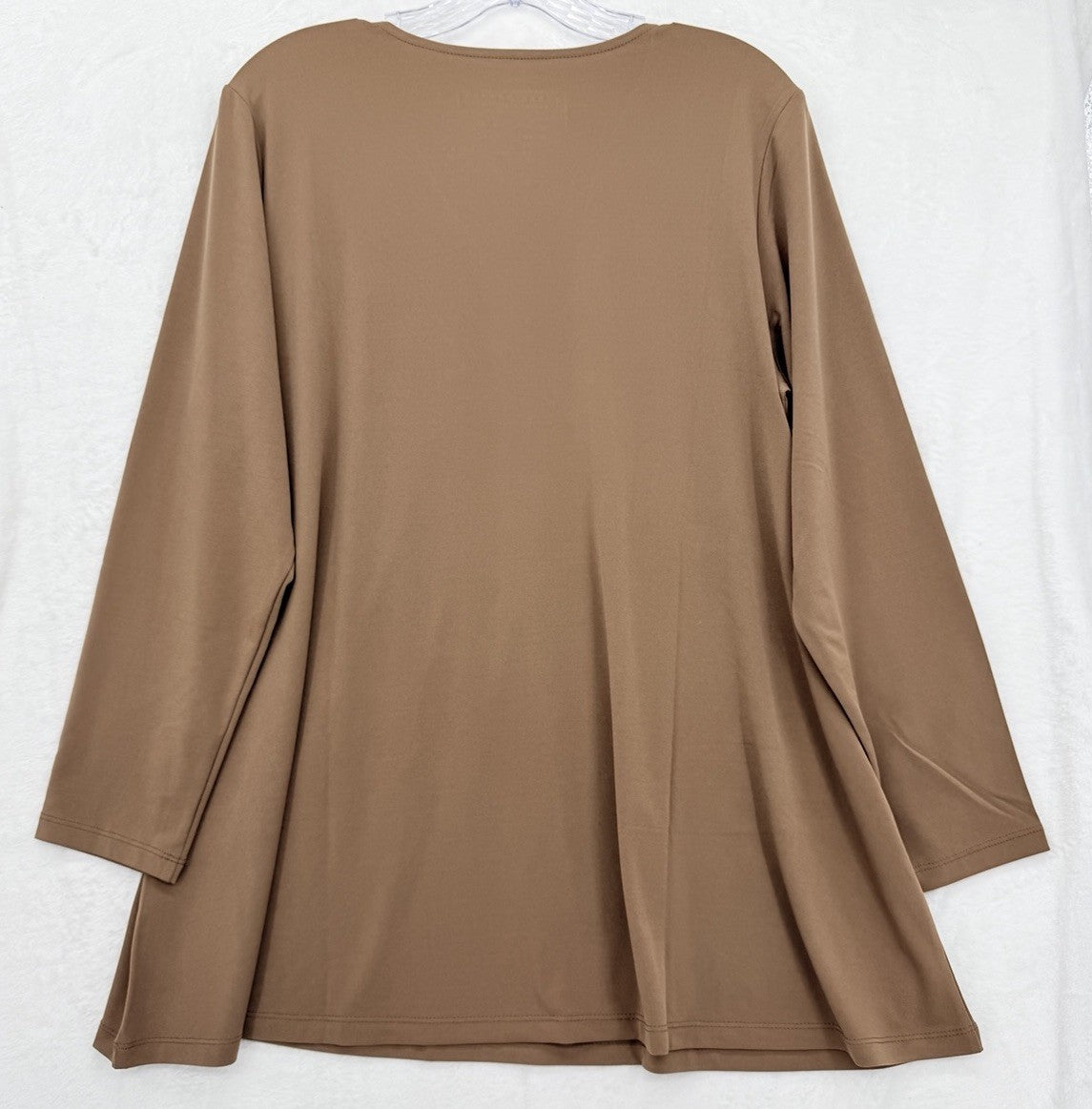 Susan Graver Top Large Petite Liquid Knit Top Womens LP Brown Long Sleeve V Neck
