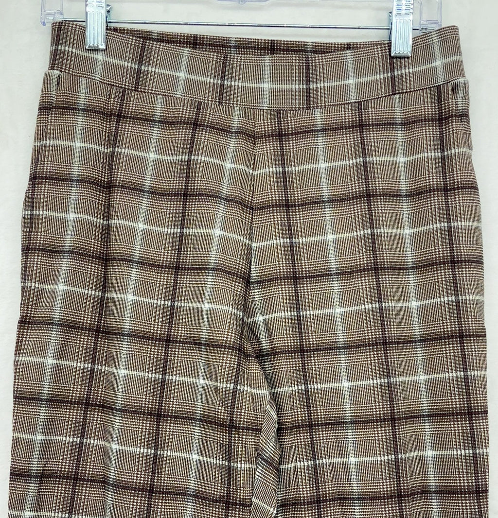 Marla Wynne Layers Pull On Pants 8 Womens Brown Plaid Stretch Slim Ankle