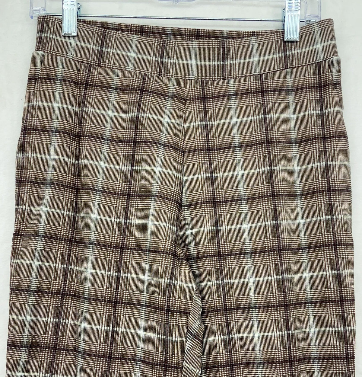 Marla Wynne Layers Pull On Pants 8 Womens Brown Plaid Stretch Slim Ankle