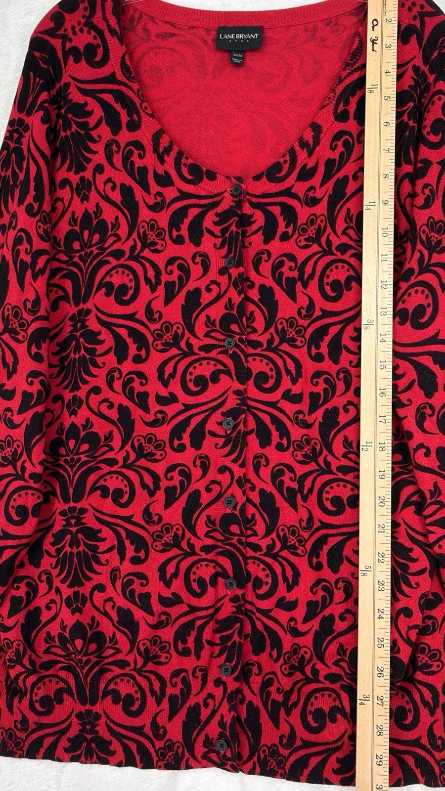 Lane Bryant 22 24 Cardigan Sweater Red Black Floral 2X Womens Tops Plus Size