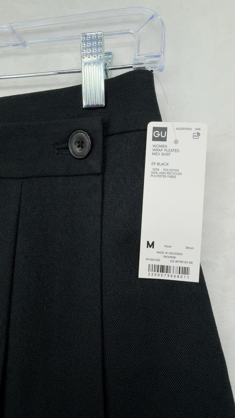 GU Wrap Pleated Midi Skirt Medium Women Black Uniqlo Dark Academia Hipster New