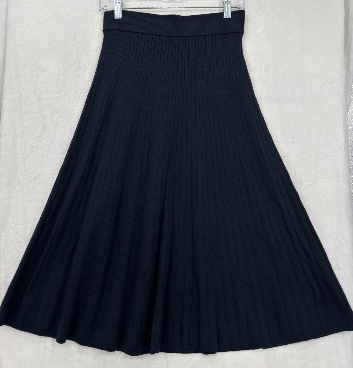 Banana Republic Sweater Knit Midi Skirt XS Navy Blue Ribbed A Line Womens