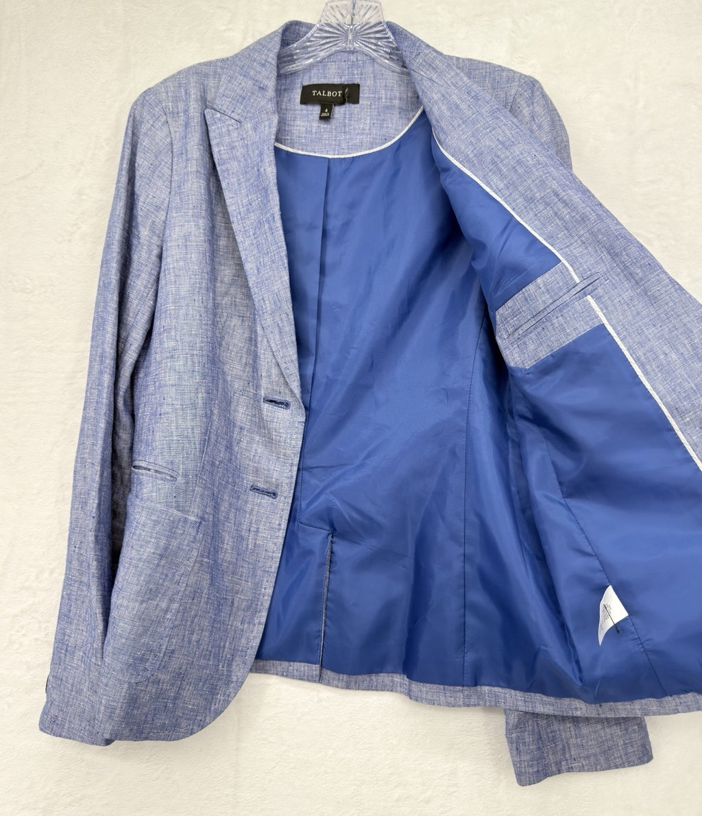 Talbots 100% Linen Jacket 4 Womens Blue Blazer Lined