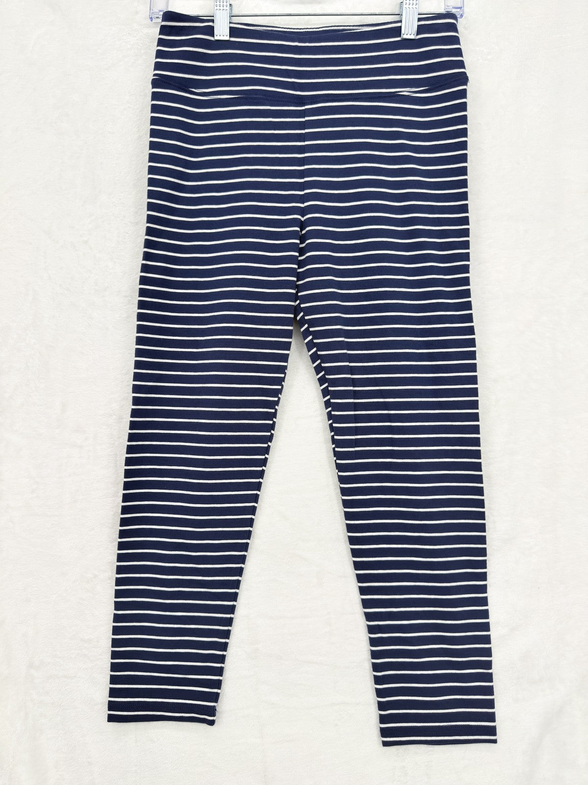 J Crew Cropped Leggings Small Womens Navy White Stripe Cotton Blend Knit
