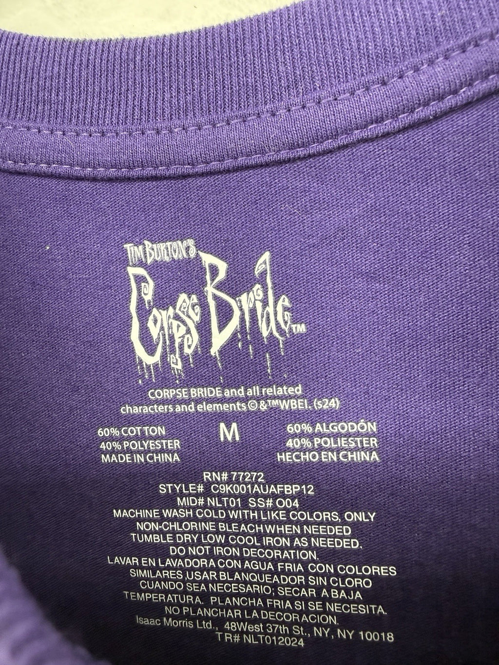 Tim Burton Corpse Bride T Shirt Medium Purple Short Sleeve New NWT