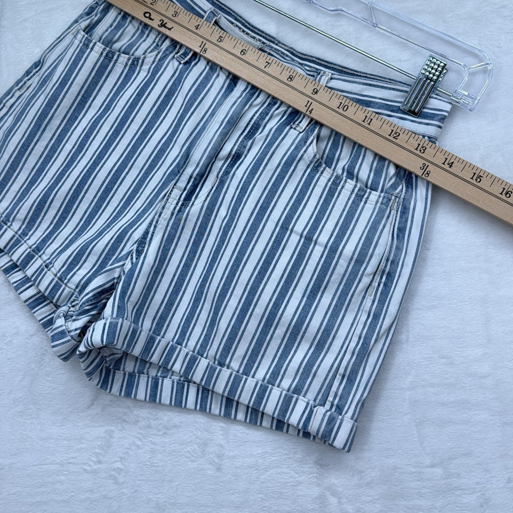 American Eagle Jean Shorts 0 Women Blue White Striped Denim Cuffed 100% Cotton