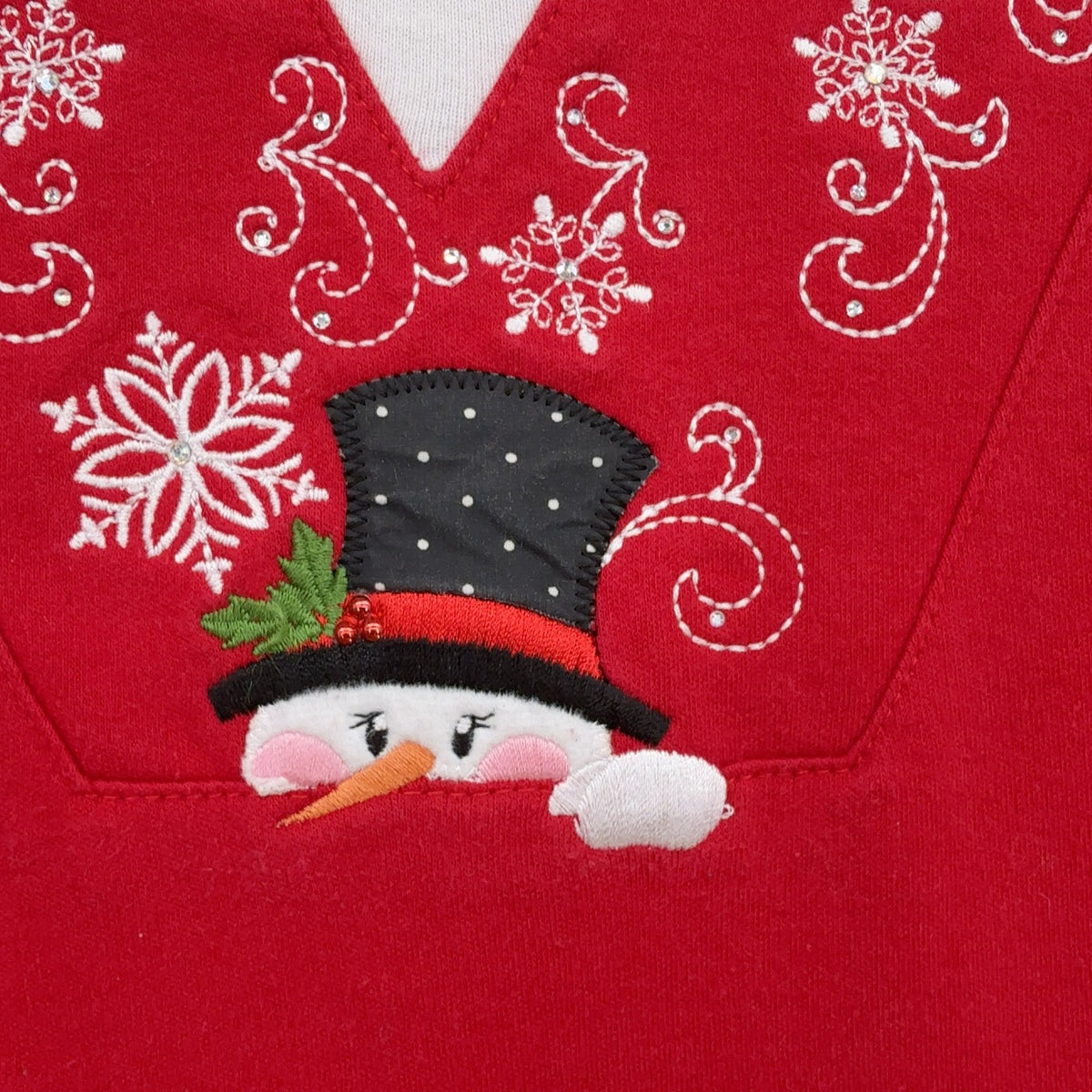 Decorated Originals Christmas Top Large Womens Red Snowman Embellished Teacher