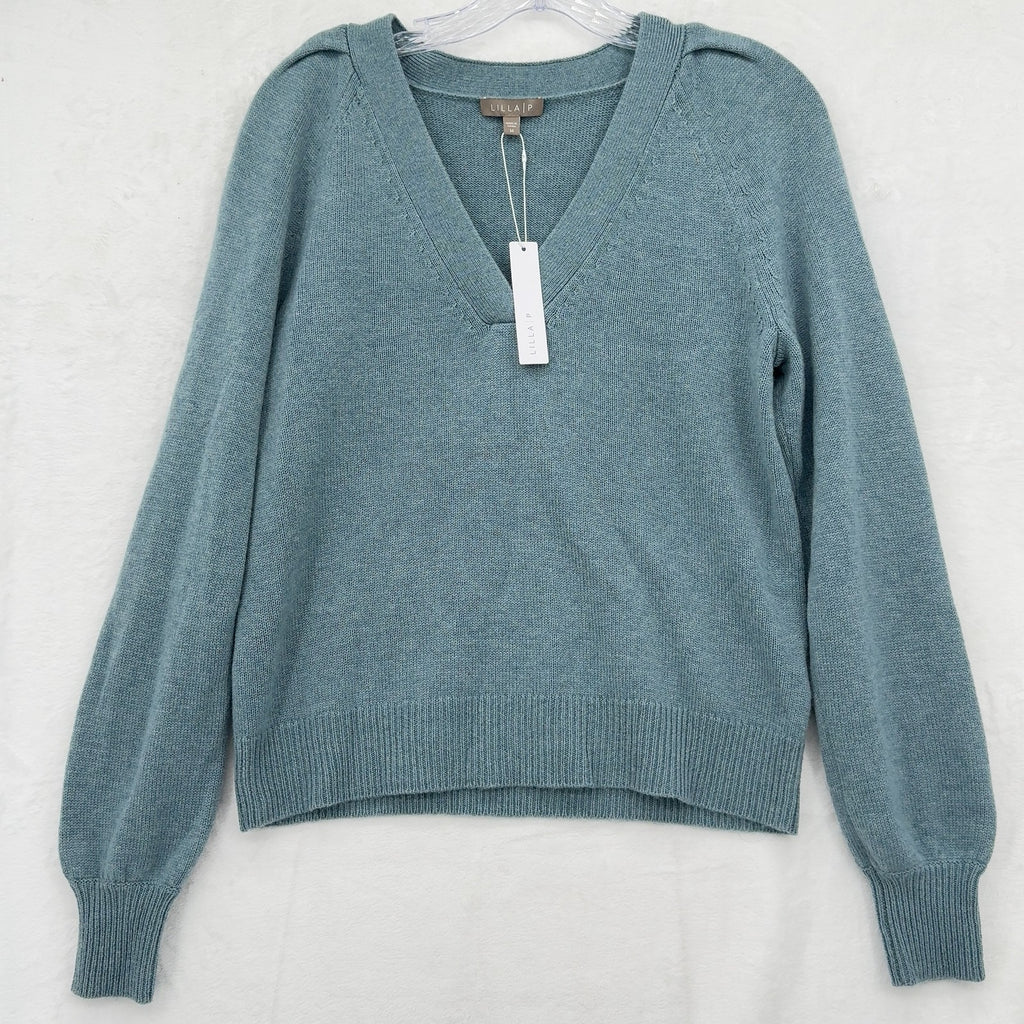 Lilla P Sweater Medium Womens Blue Cashmere Blend Merino Wool New NWT