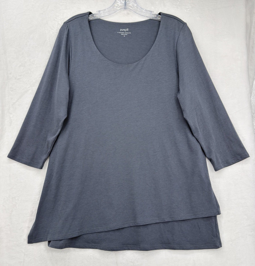 J Jill Medium Top Pure Jill Artistic Tee Blue 3/4 Sleeve Womens