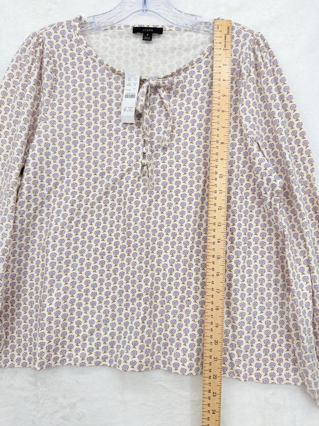 J Crew Top Women Small Broken In Jersey Knit Tie Ballon Sleeve Floral Print New