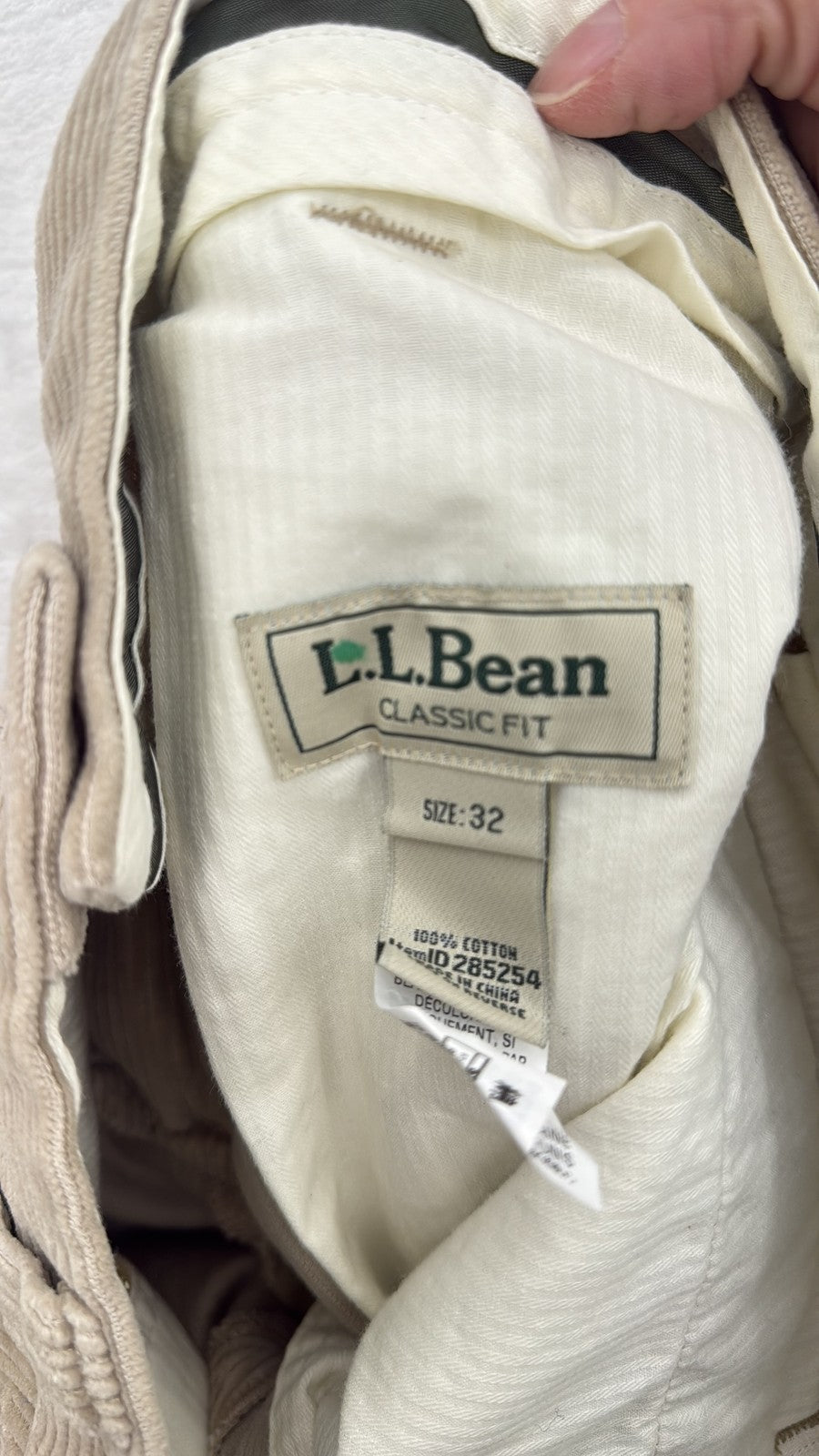 LL Bean Corduroy Pants 32 Mens 32x28 Country Tan Beige Flat Front New NWT