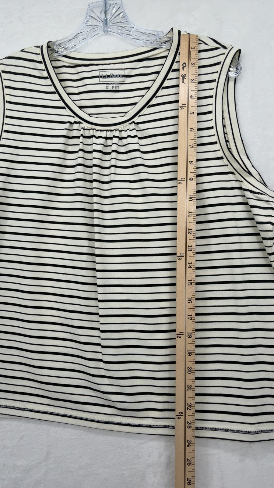 LL Bean Shell Top XL Petite Womens Cream Black Striped Sleeveless Scoop Neck Tee