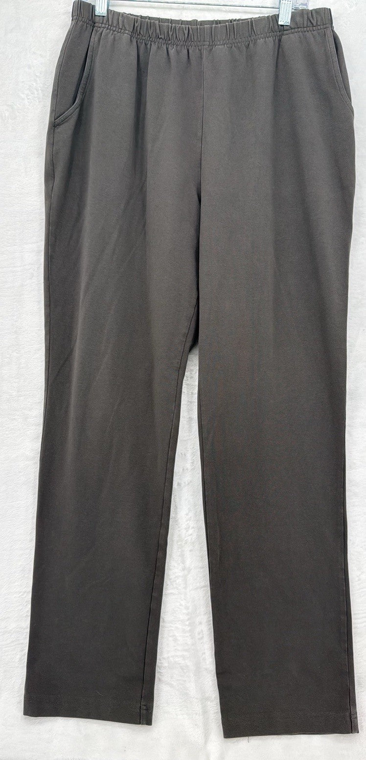 LL Bean Perfect Fit Pants Large Pull On Knit Womens Brown Gray Cotton Stretch