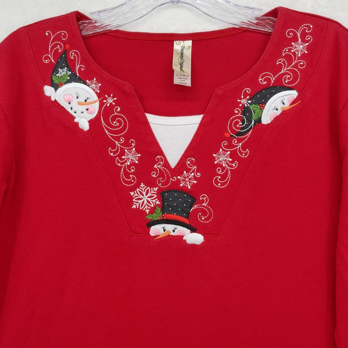 Decorated Originals Christmas Top Large Womens Red Snowman Embellished Teacher