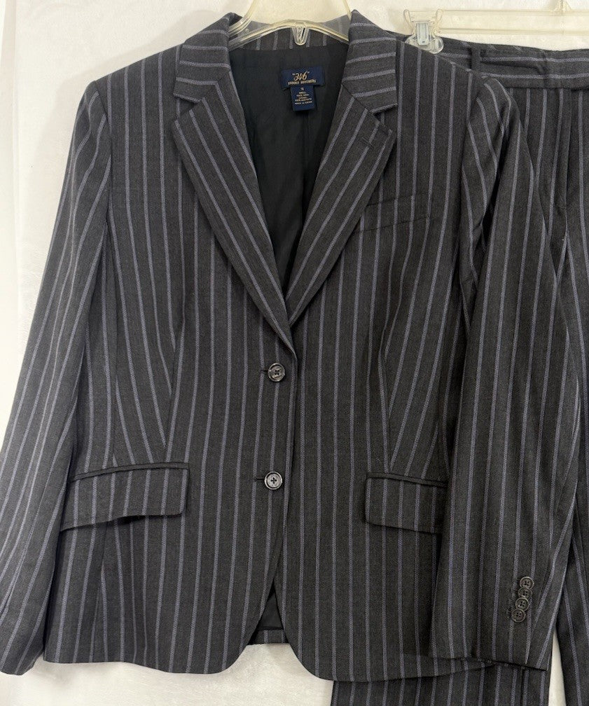 Brooks Brothers 346 Blazer 14 Womens Jacket Gray Pinstriped 100% Wool 2 Button