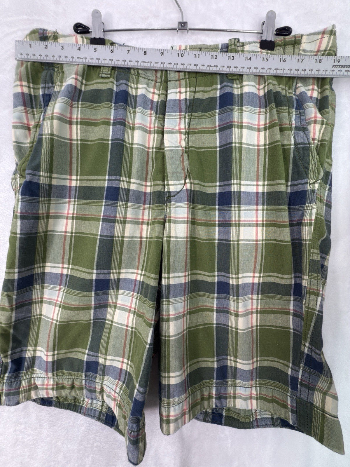 Abercrombie Fitch Shorts 36 Men’s Green Plaid Bermuda Thick Cotton 11” Inseam