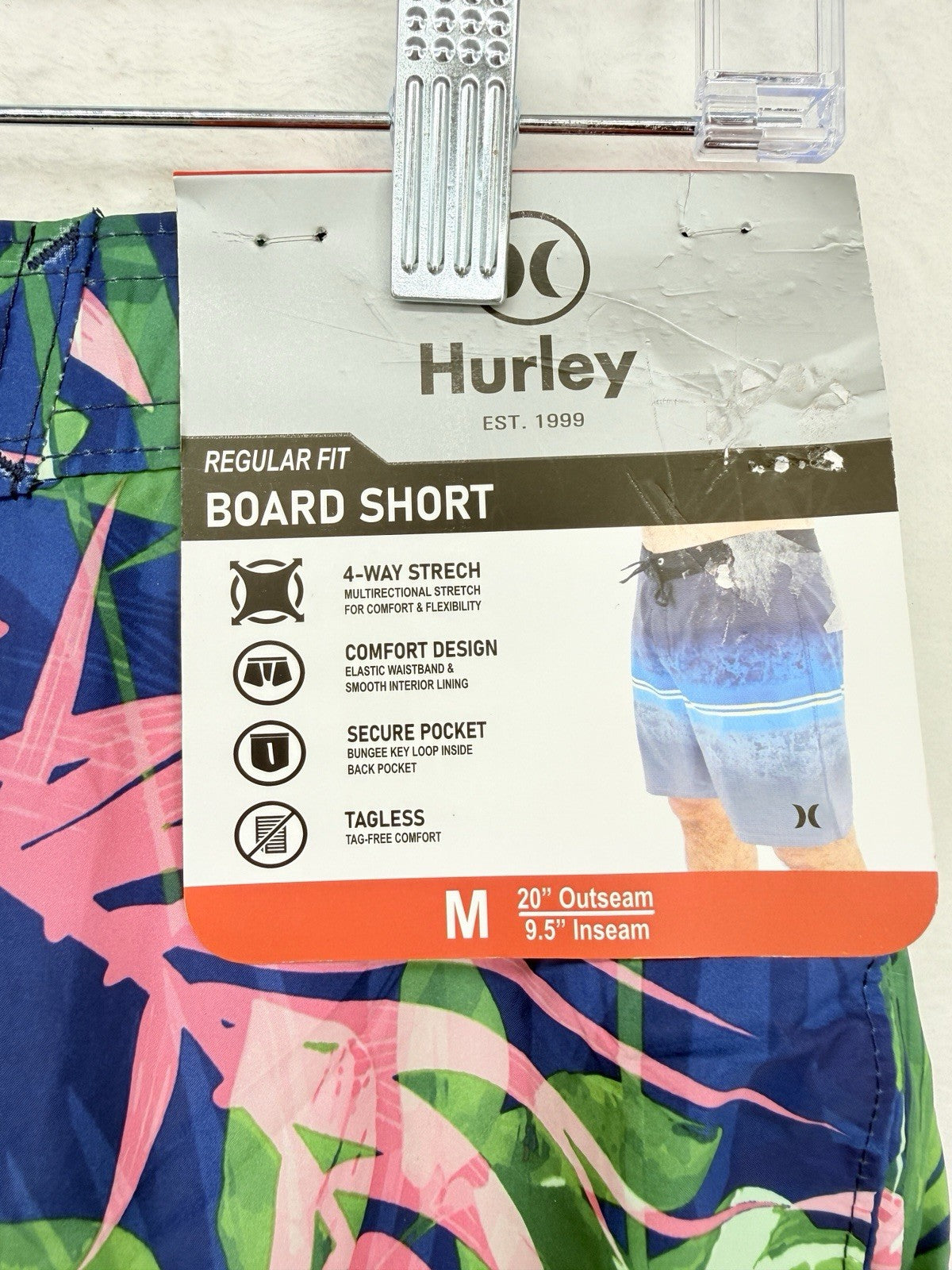 Hurley Board Shorts Medium Mens Blue Floral Unlined Pockets Swim Trunks 9” NWT