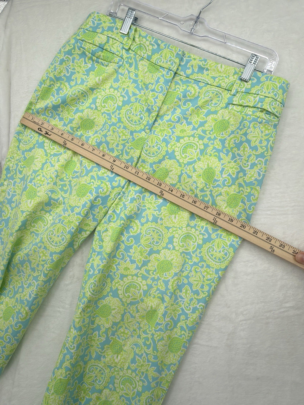 Talbots Perfect Crop Pants 12 Curvy Green Blue Print Womens Cotton Stretch