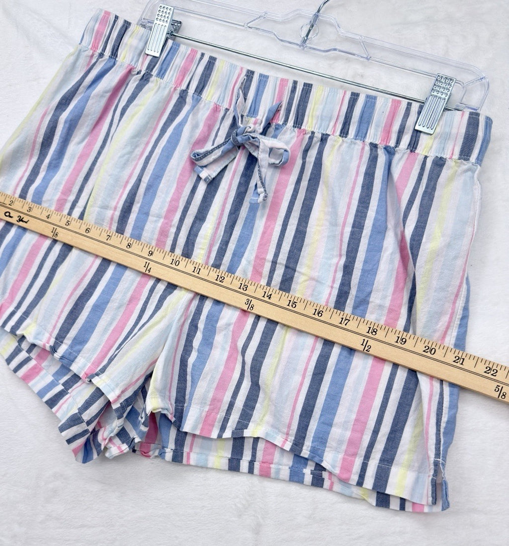 Gap Body Pajama Shorts Large Womens 100% Cotton Poplin Blue Pink Striped Womens