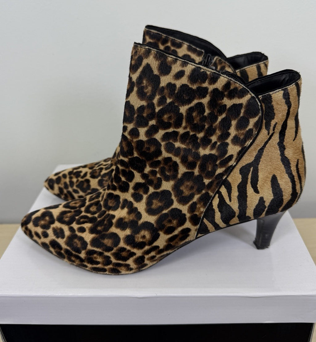 Alfani Harpper Booties 11 Womens Leopard Print Kitten Heel Calfhair Heels Animal
