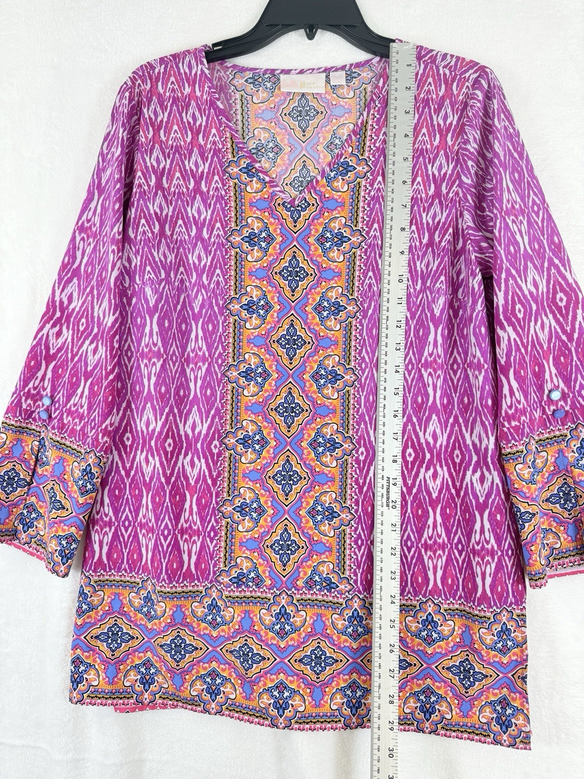 Belle Kim Gravel Top Small Tunic Pink 3:4 Sleeve Womens Blouse Tops V Neck