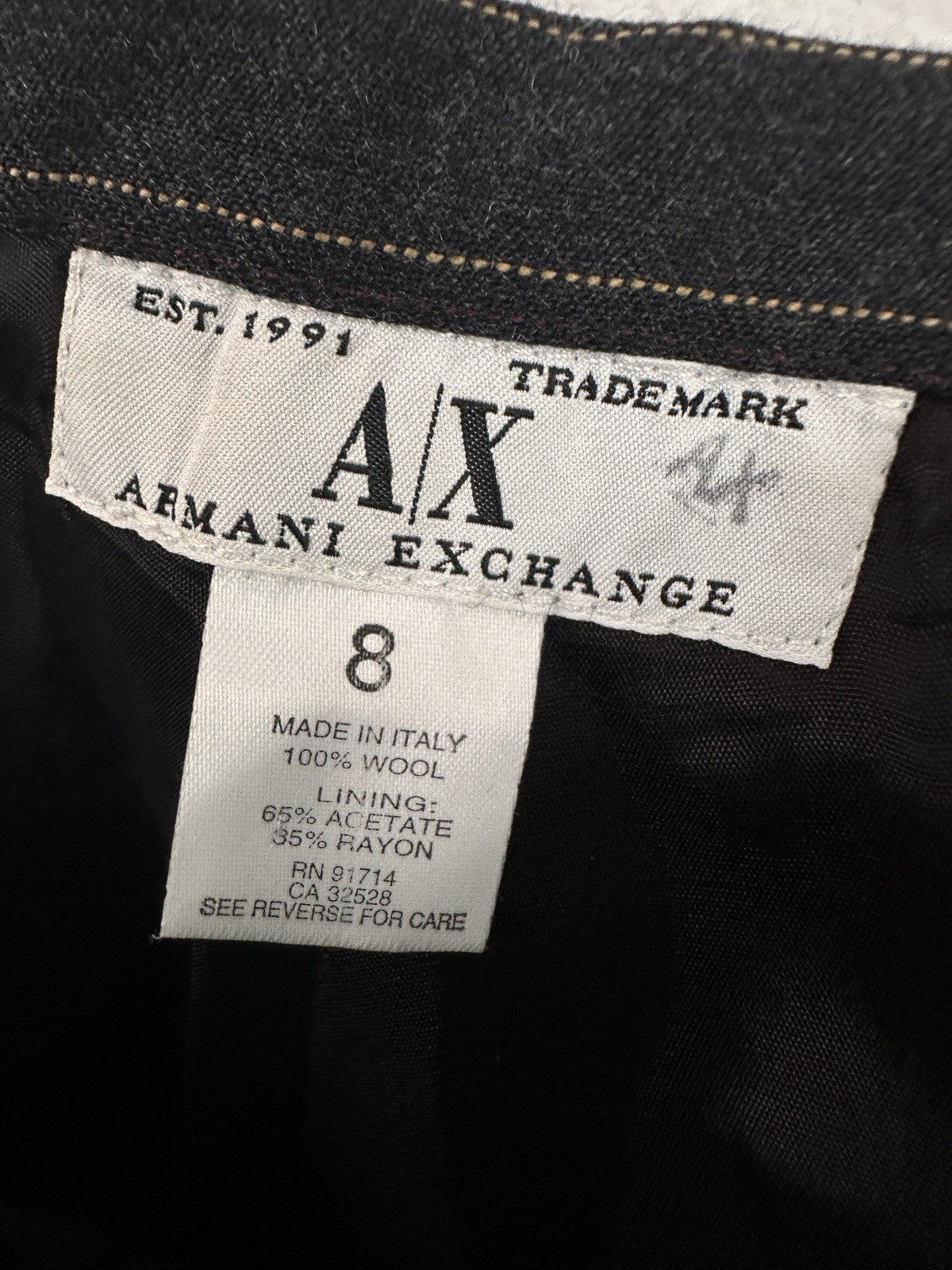 Armani Exchange 100% Wool Pants Womens 8 Gray Pinstriped Made In Italy Raw Hem