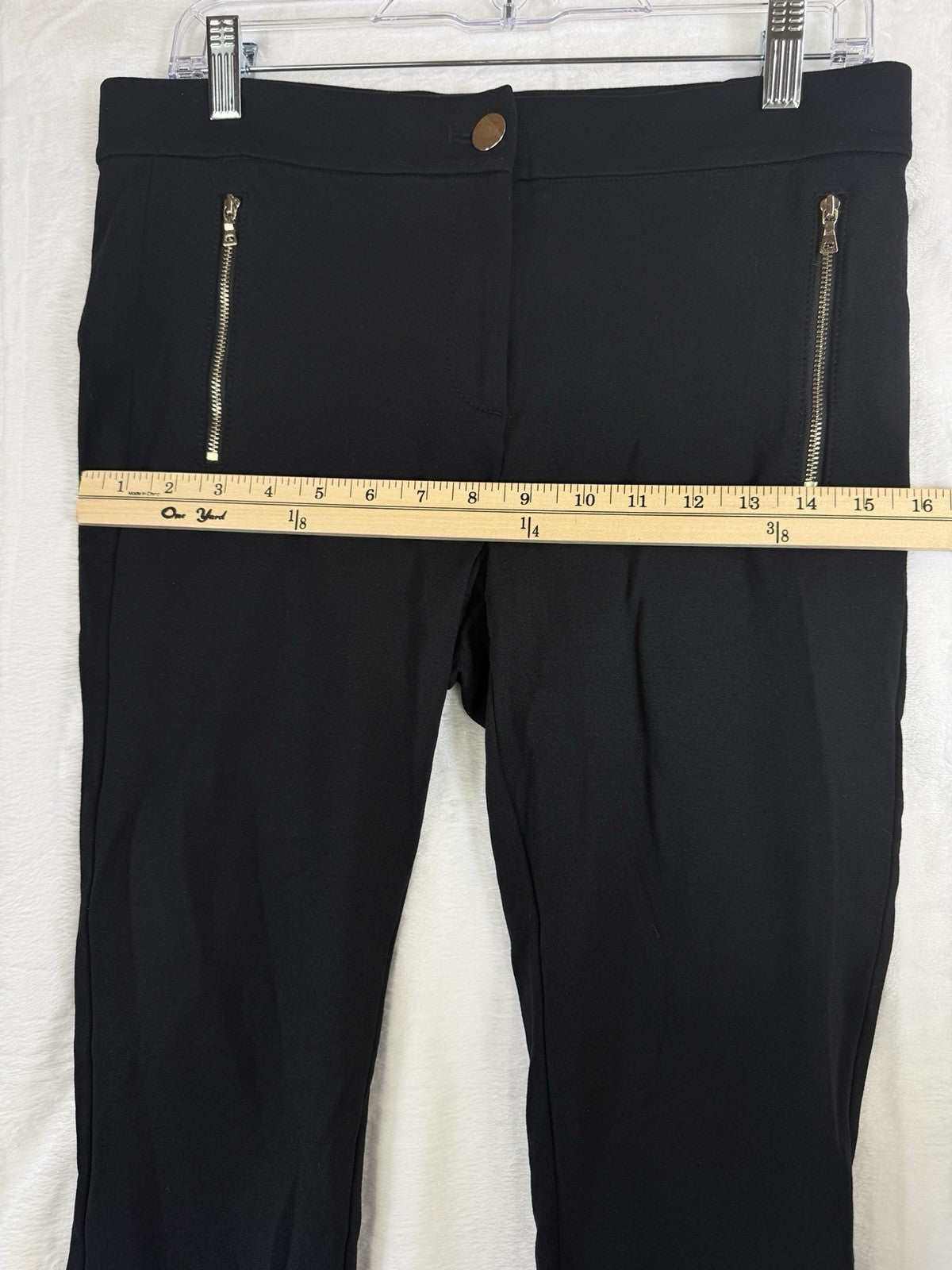 Ann Taylor Loft Ponte Knit Pants 10 Petite Womens Black Gold Zip Pockets 10P