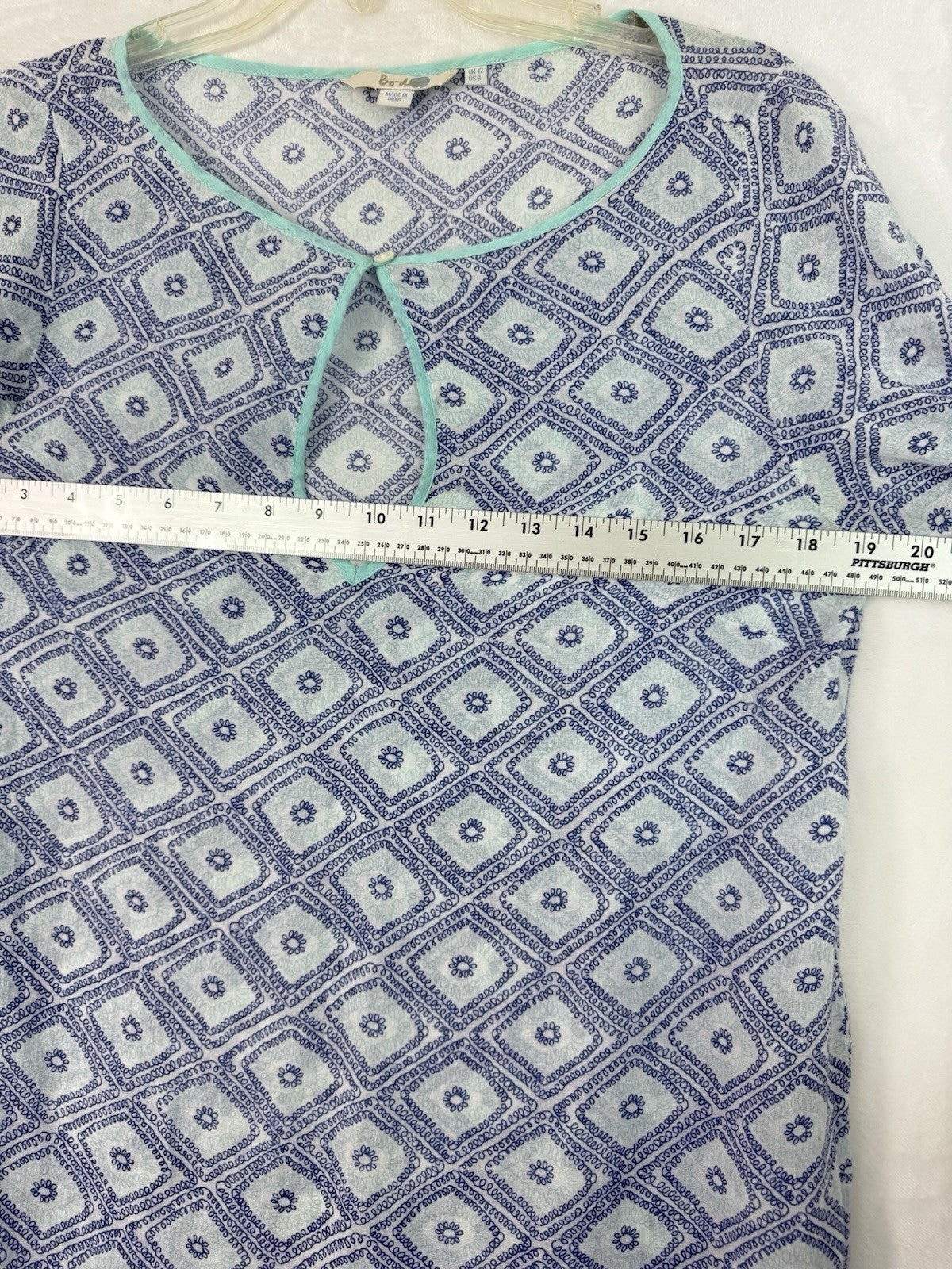 Boden Tops Women 10 Tunic Blue Lightweight Top Blouse 100% Cotton