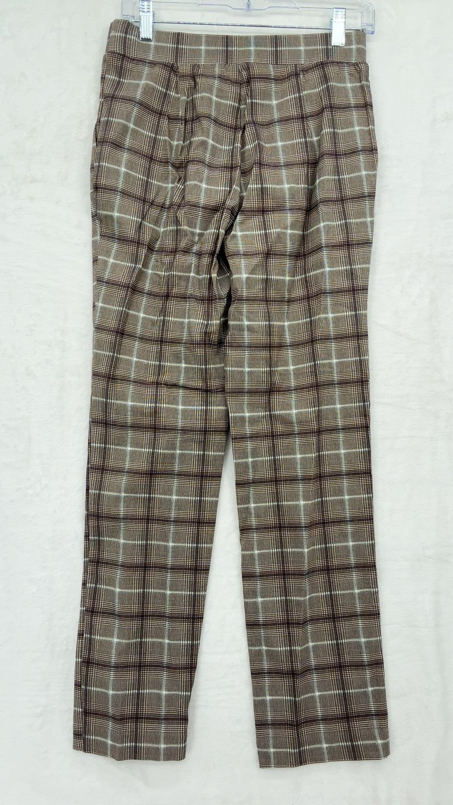 Marla Wynne Layers Pull On Pants 8 Womens Brown Plaid Stretch Slim Ankle