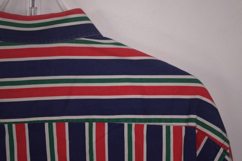 Vintage 90s Y2K Aeropostale Striped Blue Red Green Button Up Shirt Men's Large