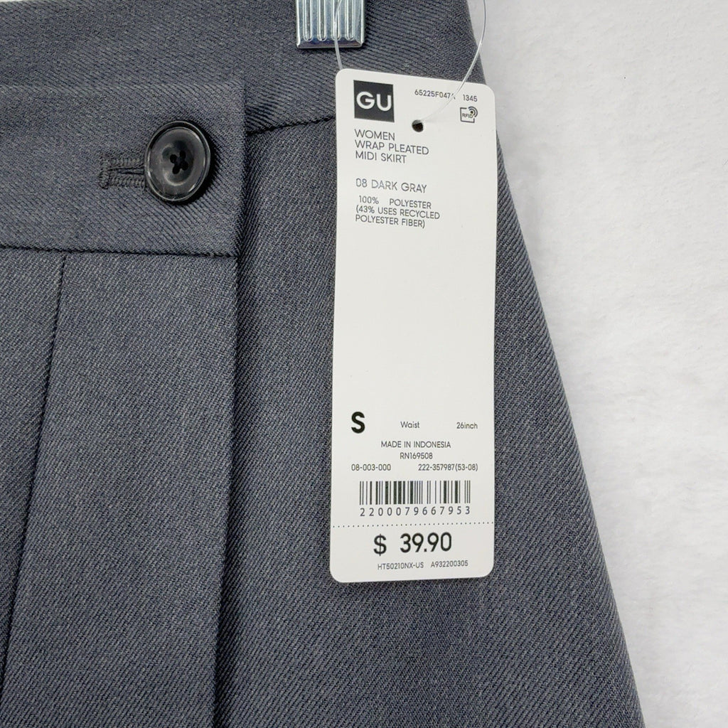 GU Wrap Pleated Midi Skirt Small Women Gray Uniqlo Dark Academia Hipster New NWT