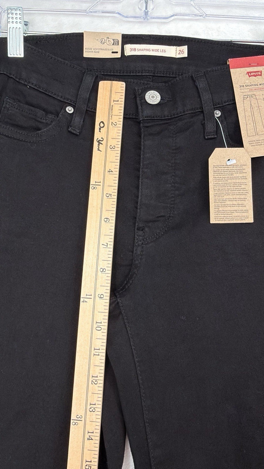 Levis 318 Shaping Wide Leg 26 Jeans Black 26x32 Womens New NWT